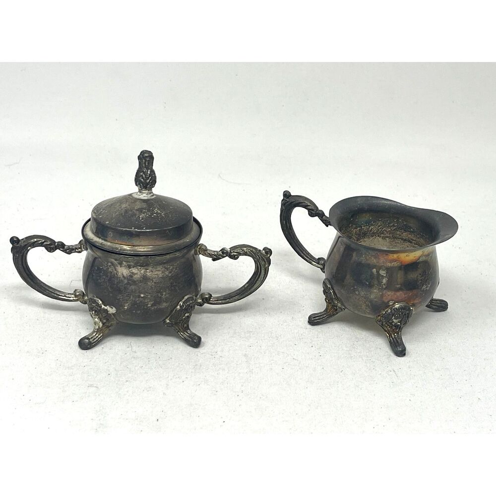 3-Piece International Silver Company Plated Mini Sugar Bowl & Creamer Tea Party